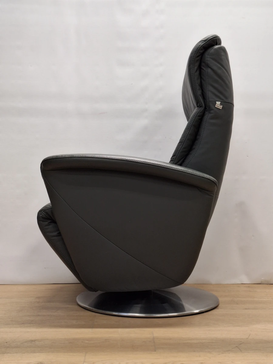 Relaxfauteuil in antracietgrijs leder met glanzende metalen schotelvoet - Hukla Duitsland - foto 5