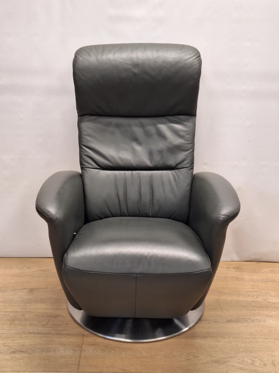Relaxfauteuil in antracietgrijs leder met glanzende metalen schotelvoet - Hukla Duitsland - foto 2