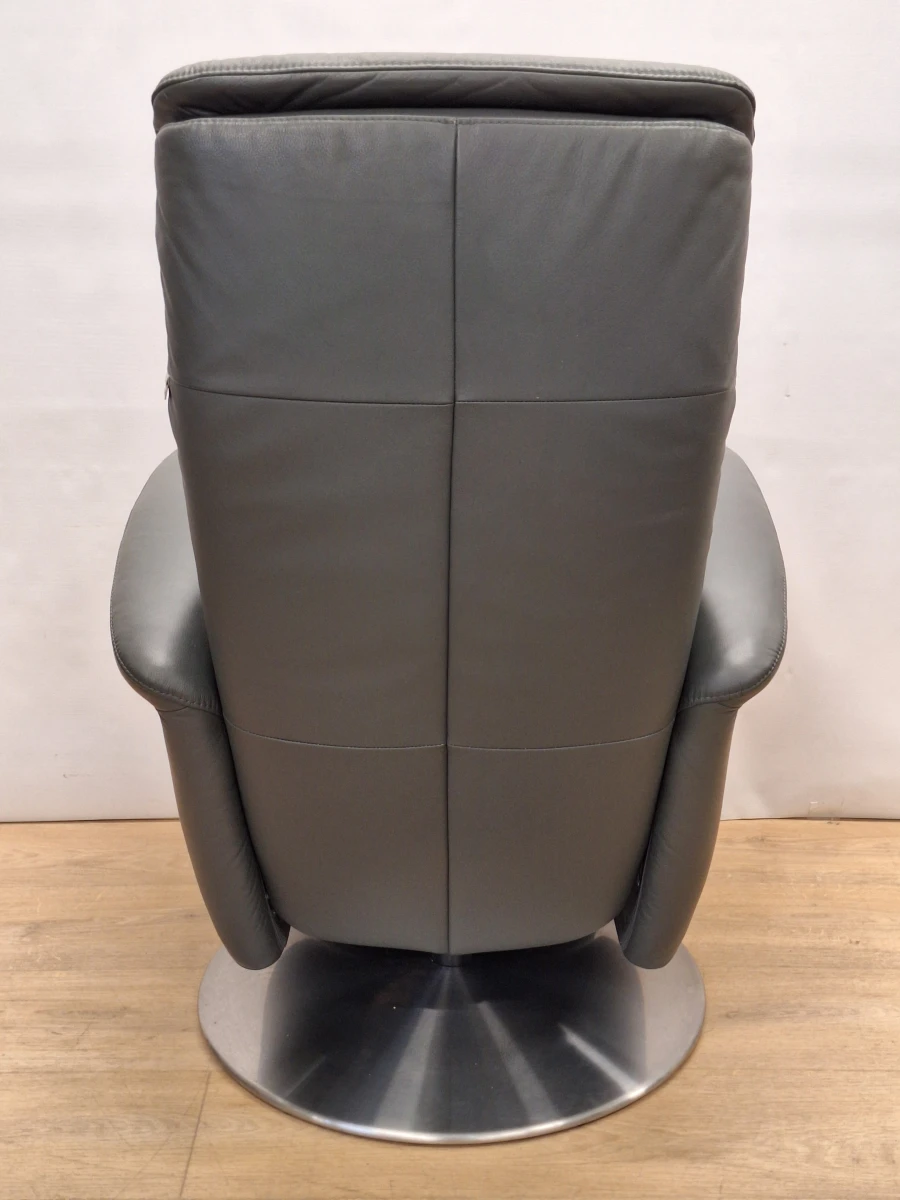 Relaxfauteuil in antracietgrijs leder met glanzende metalen schotelvoet - Hukla Duitsland - foto 15