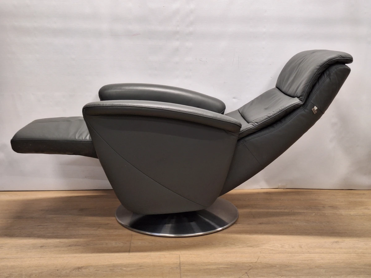Relaxfauteuil in antracietgrijs leder met glanzende metalen schotelvoet - Hukla Duitsland - foto 7
