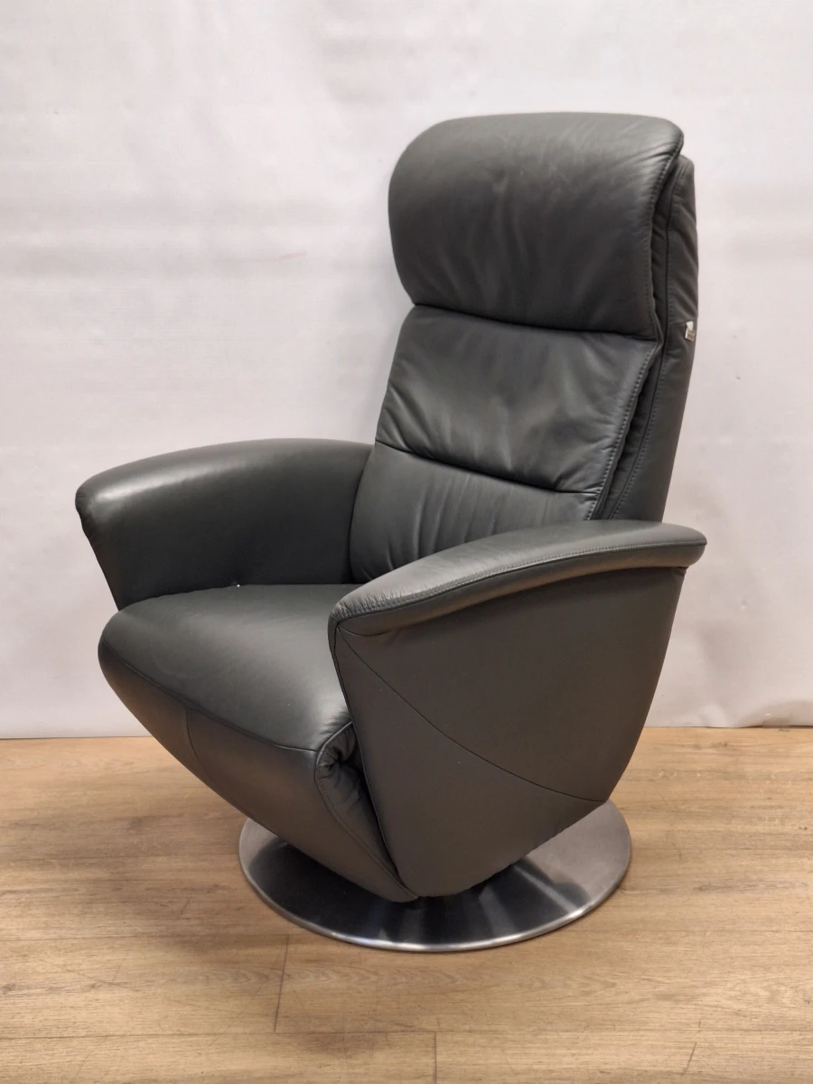 Relaxfauteuil in antracietgrijs leder met glanzende metalen schotelvoet - Hukla Duitsland - foto 3