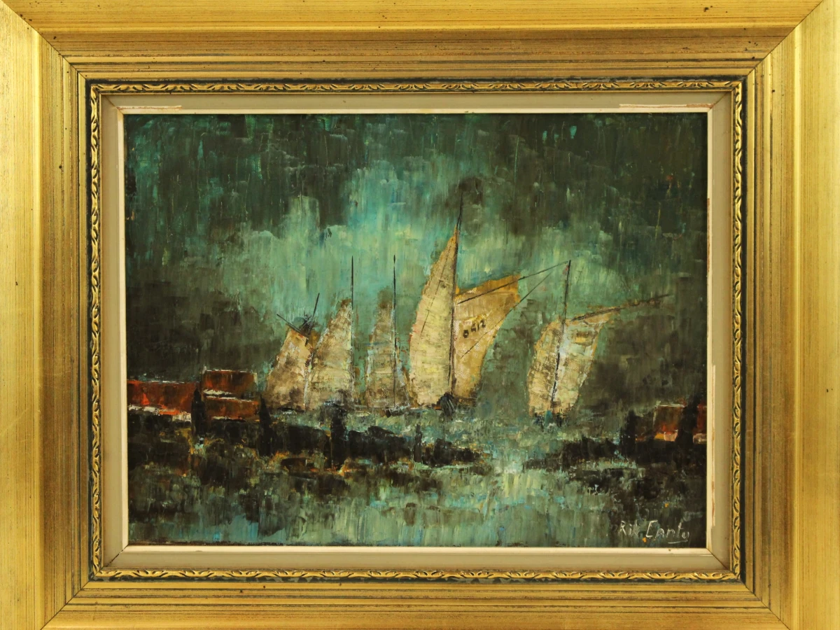 Rik Canty (°1939) – Zeilboten in de haven – olieverf op doek - foto 2