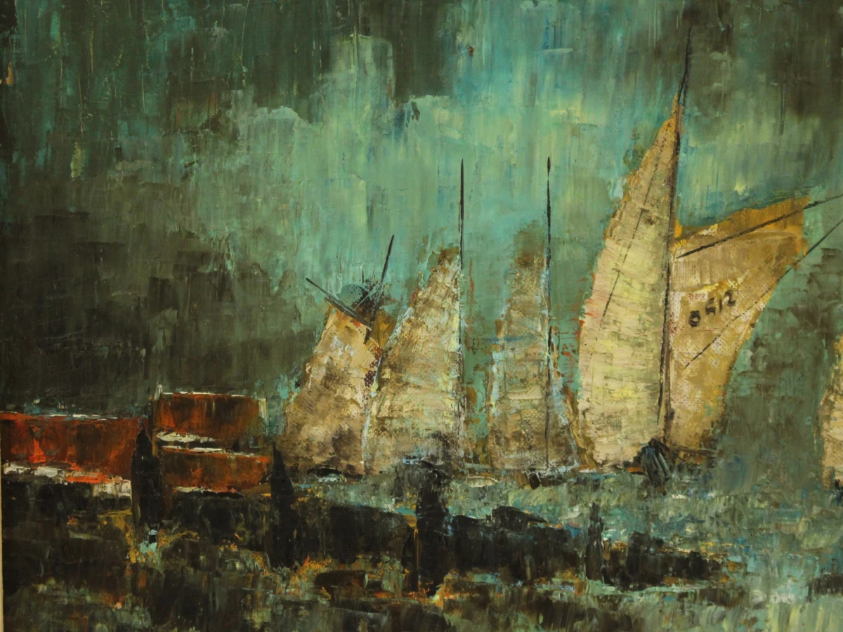 Rik Canty (°1939) – Zeilboten in de haven – olieverf op doek - foto 5