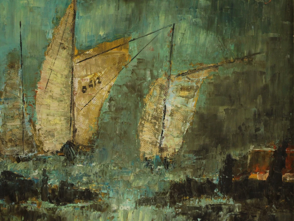 Rik Canty (°1939) – Zeilboten in de haven – olieverf op doek - foto 6
