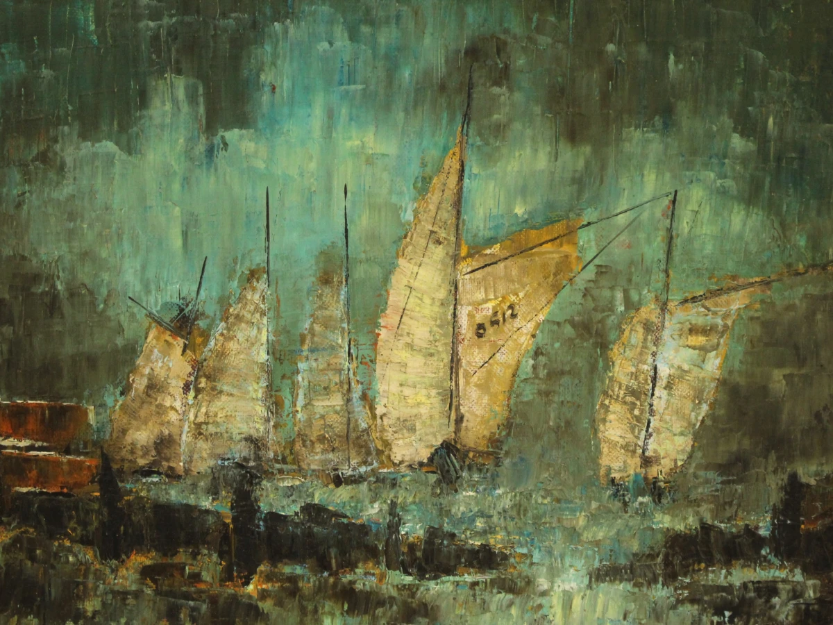 Rik Canty (°1939) – Zeilboten in de haven – olieverf op doek - foto 9
