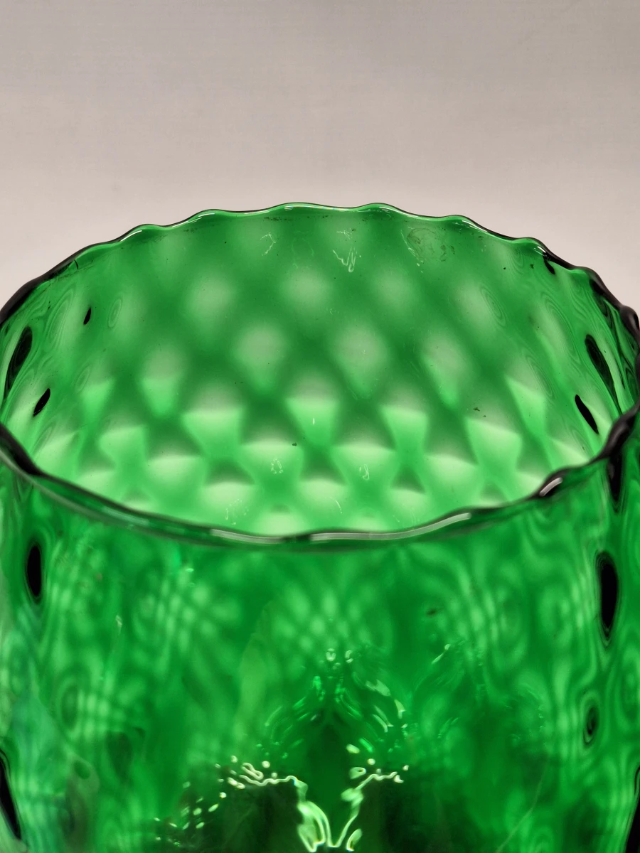 Vintage XL Empoli Glazen Kelkvaas - Smaragdgroen Optisch Geblazen Glas - foto 7