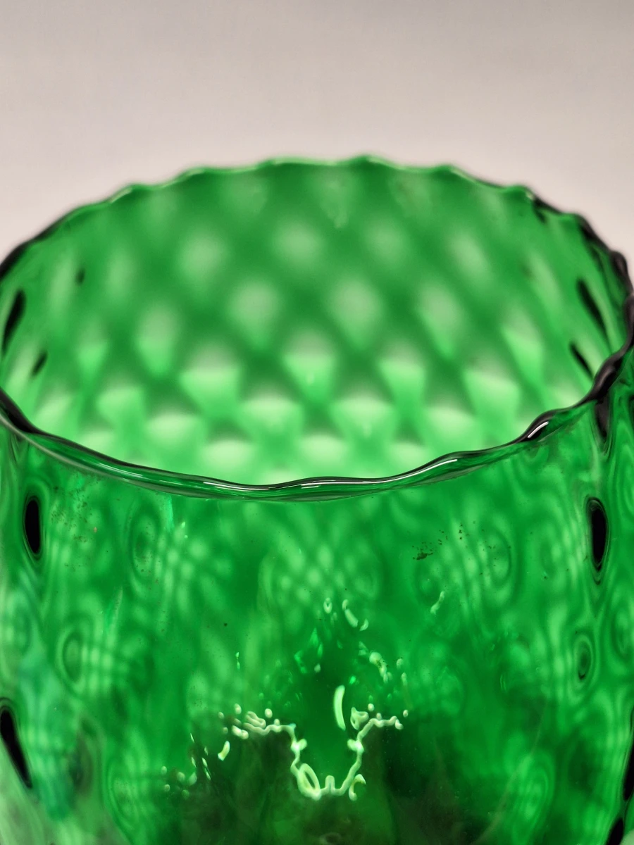 Vintage XL Empoli Glazen Kelkvaas - Smaragdgroen Optisch Geblazen Glas - foto 6