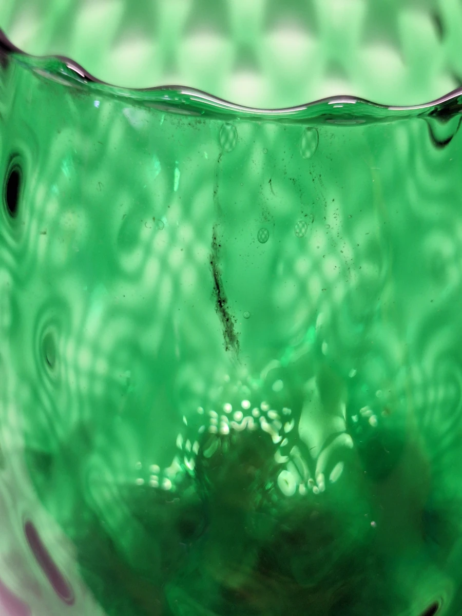 Vintage XL Empoli Glazen Kelkvaas - Smaragdgroen Optisch Geblazen Glas - foto 12