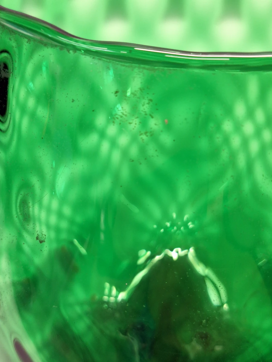 Vintage XL Empoli Glazen Kelkvaas - Smaragdgroen Optisch Geblazen Glas - foto 11