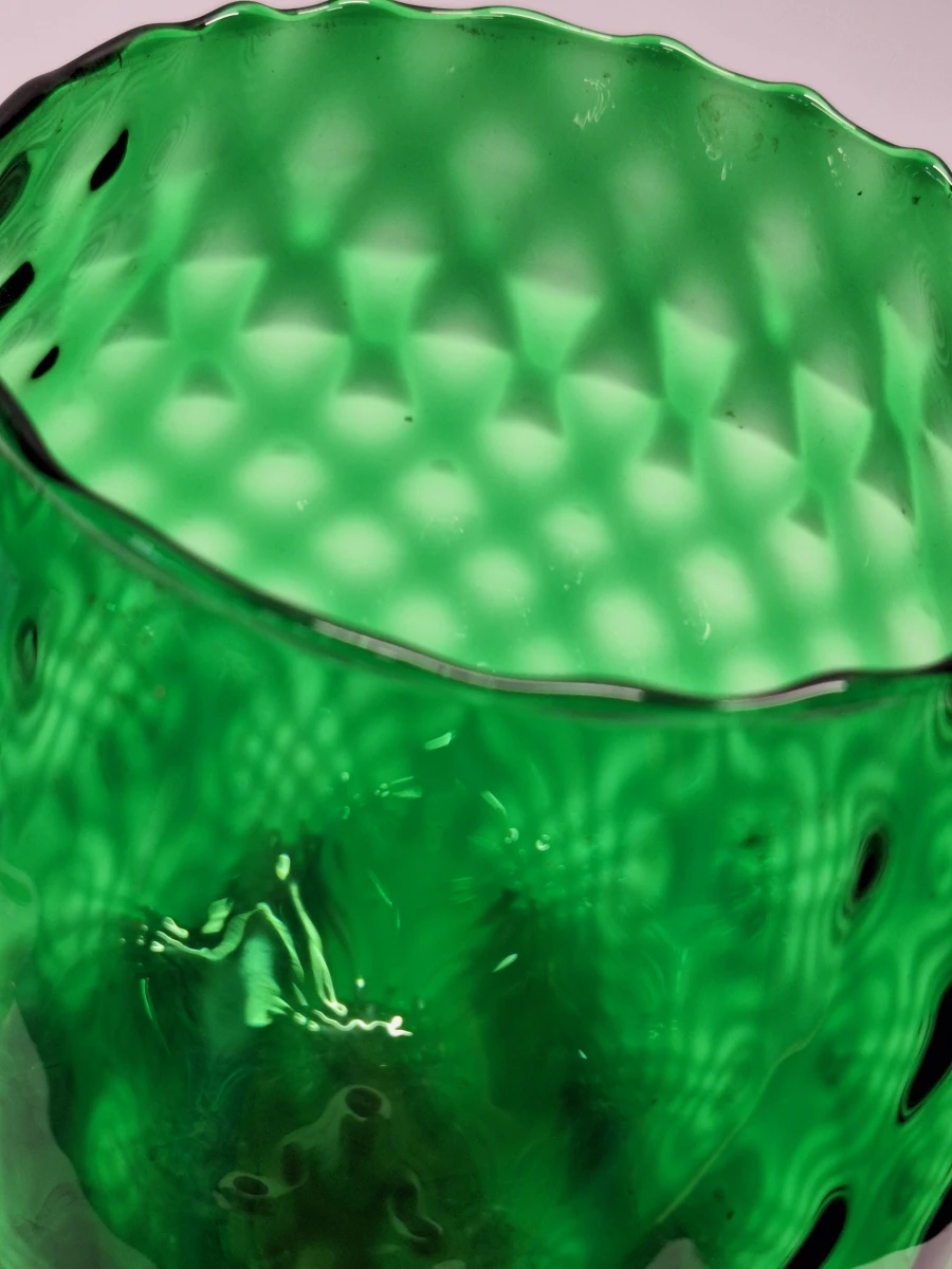 Vintage XL Empoli Glazen Kelkvaas - Smaragdgroen Optisch Geblazen Glas - foto 9