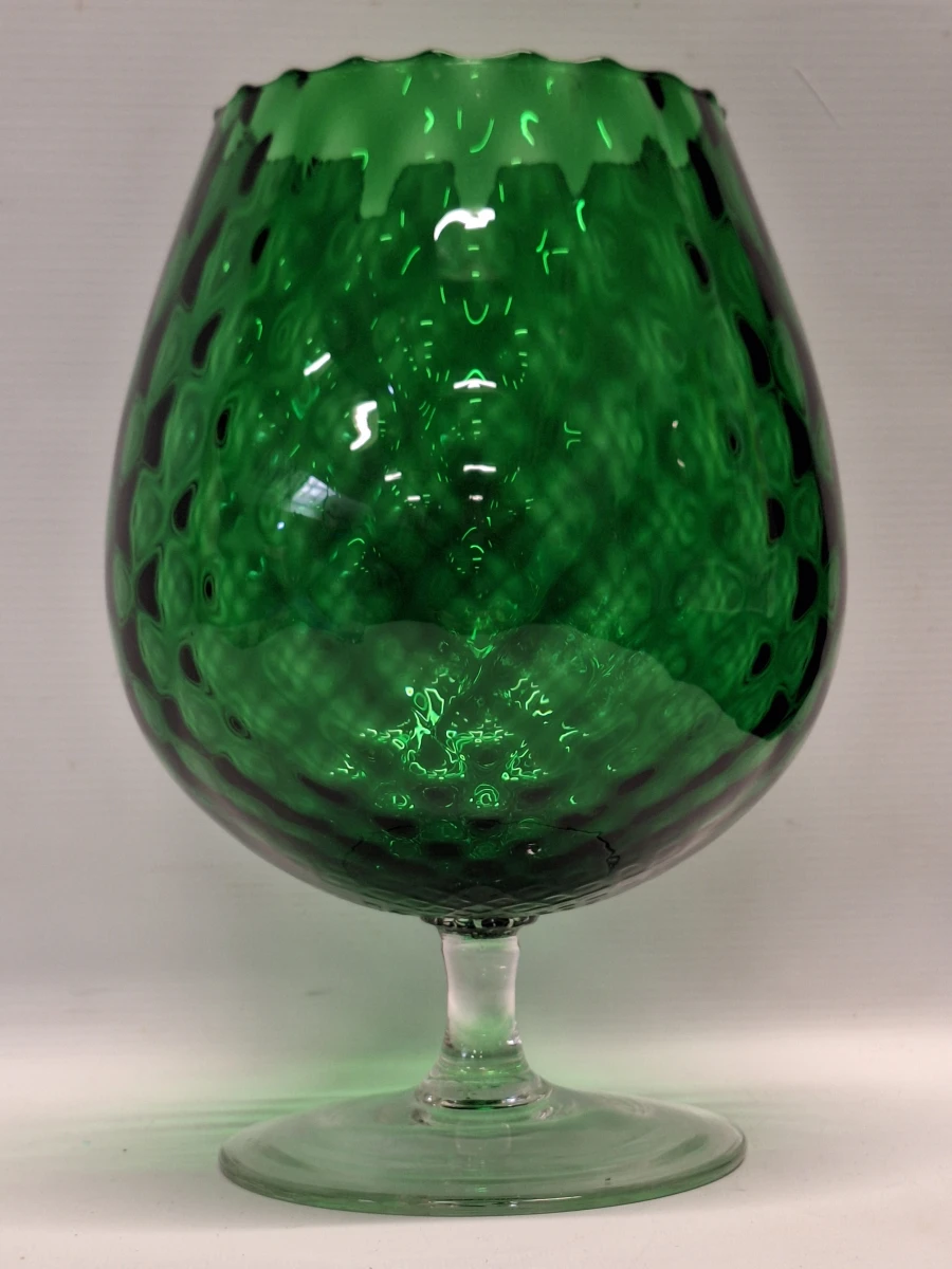 Vintage XL Empoli Glazen Kelkvaas - Smaragdgroen Optisch Geblazen Glas - foto 2