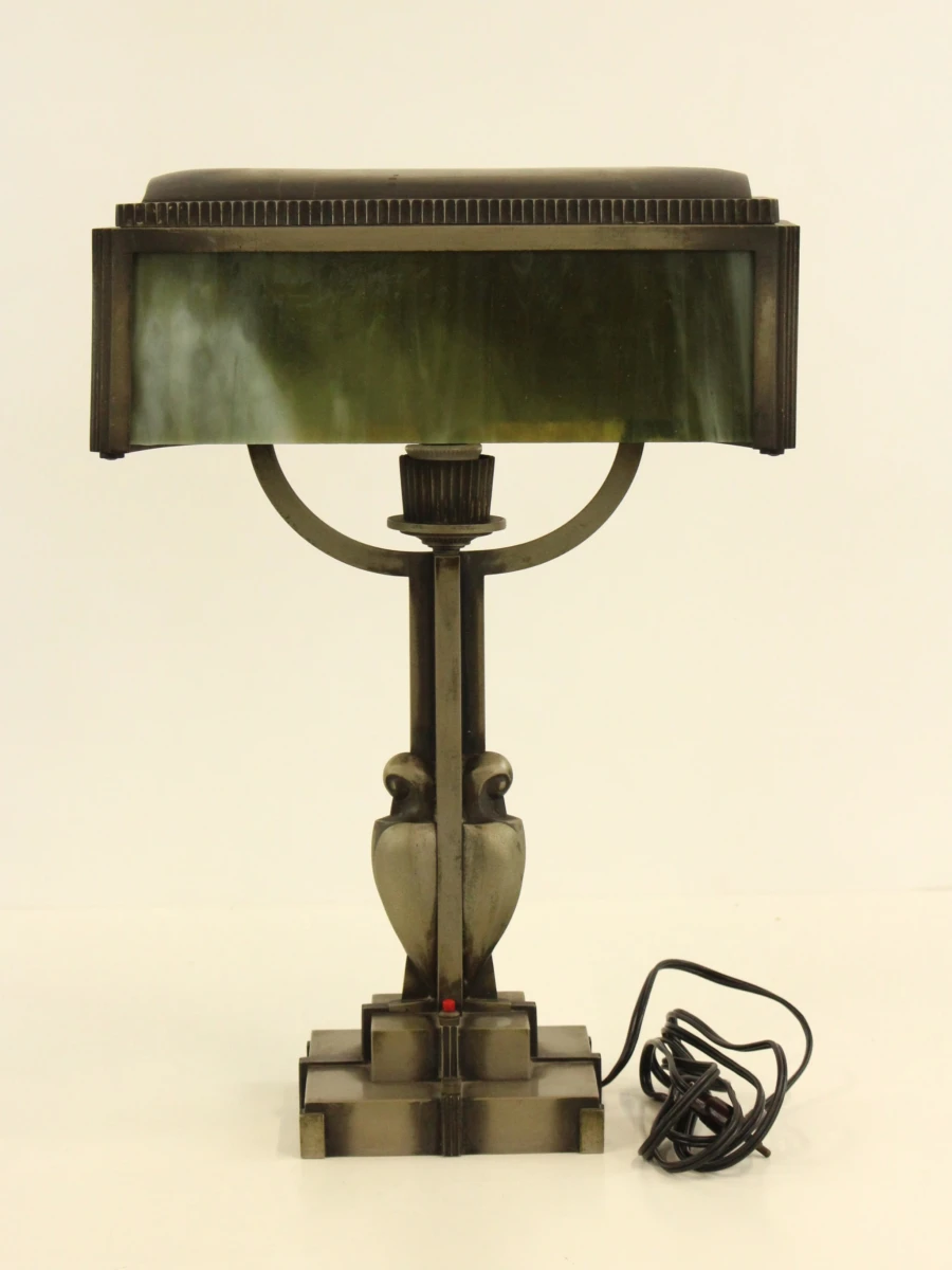 Art-deco tafellamp met groen gemarmerd glas - foto 2