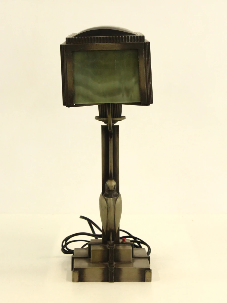 Art-deco tafellamp met groen gemarmerd glas - foto 3
