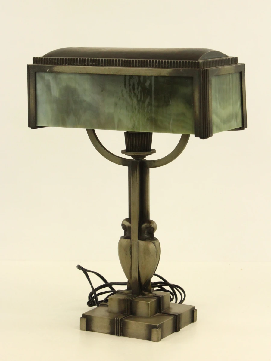 Art-deco tafellamp met groen gemarmerd glas - foto 4