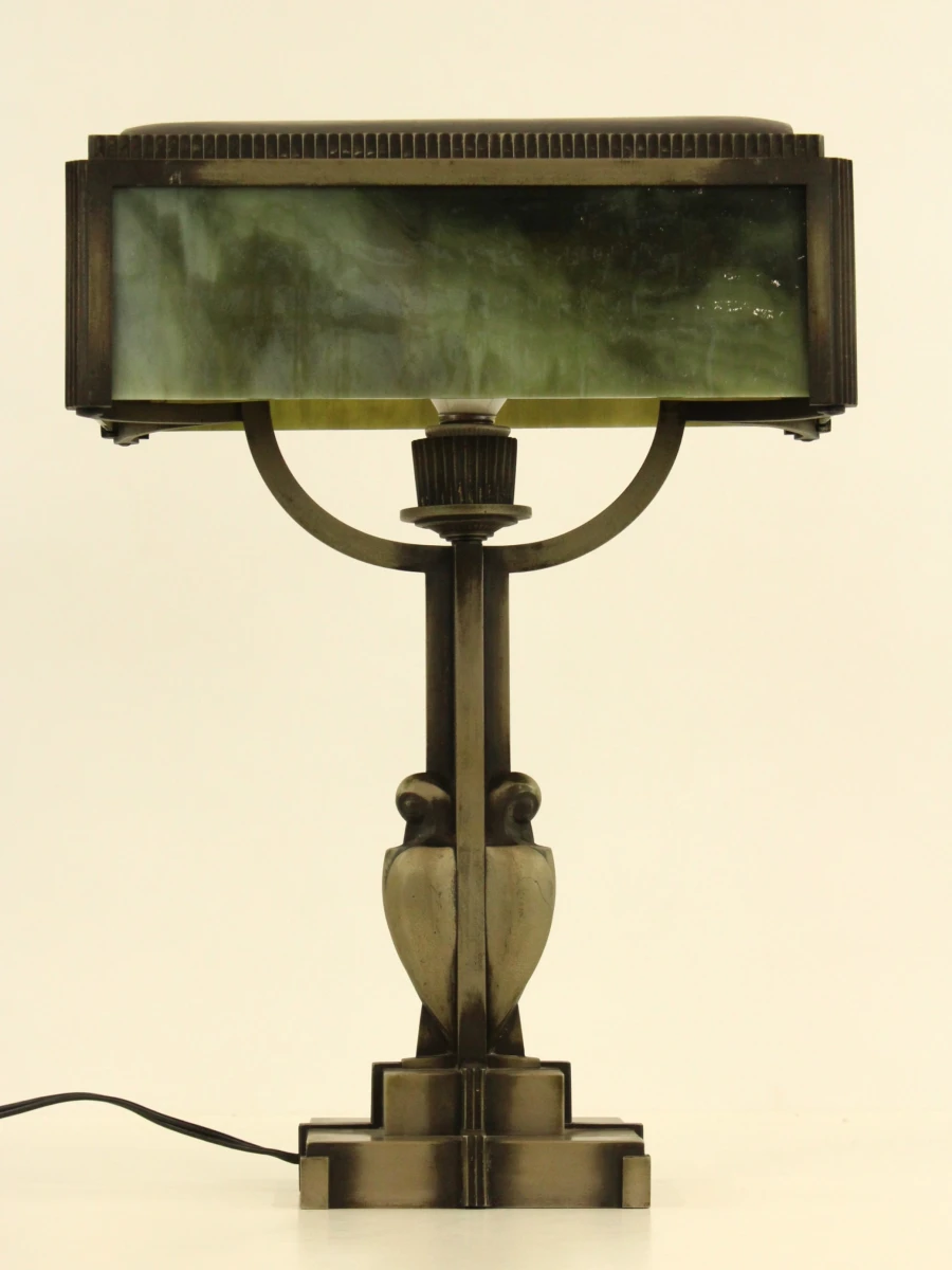 Art-deco tafellamp met groen gemarmerd glas - foto 5