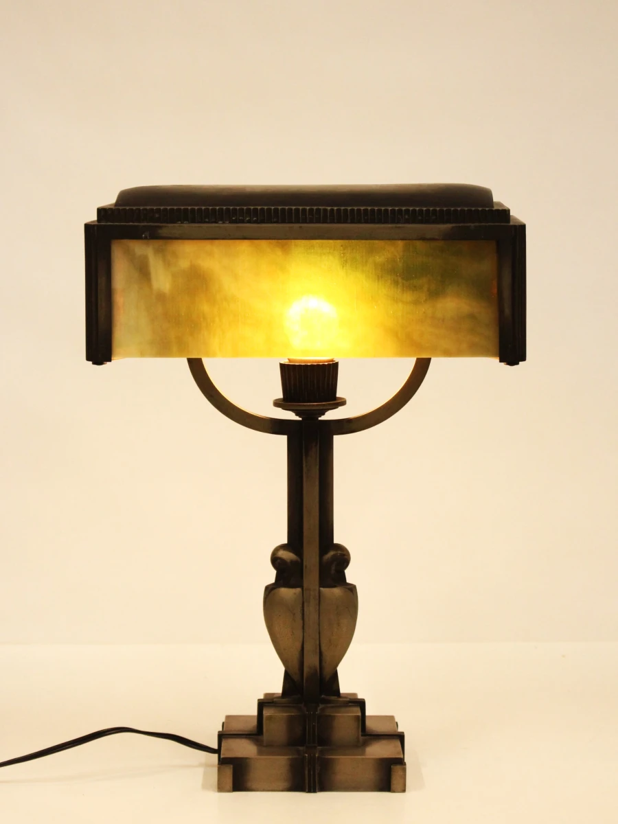 Art-deco tafellamp met groen gemarmerd glas - foto 12