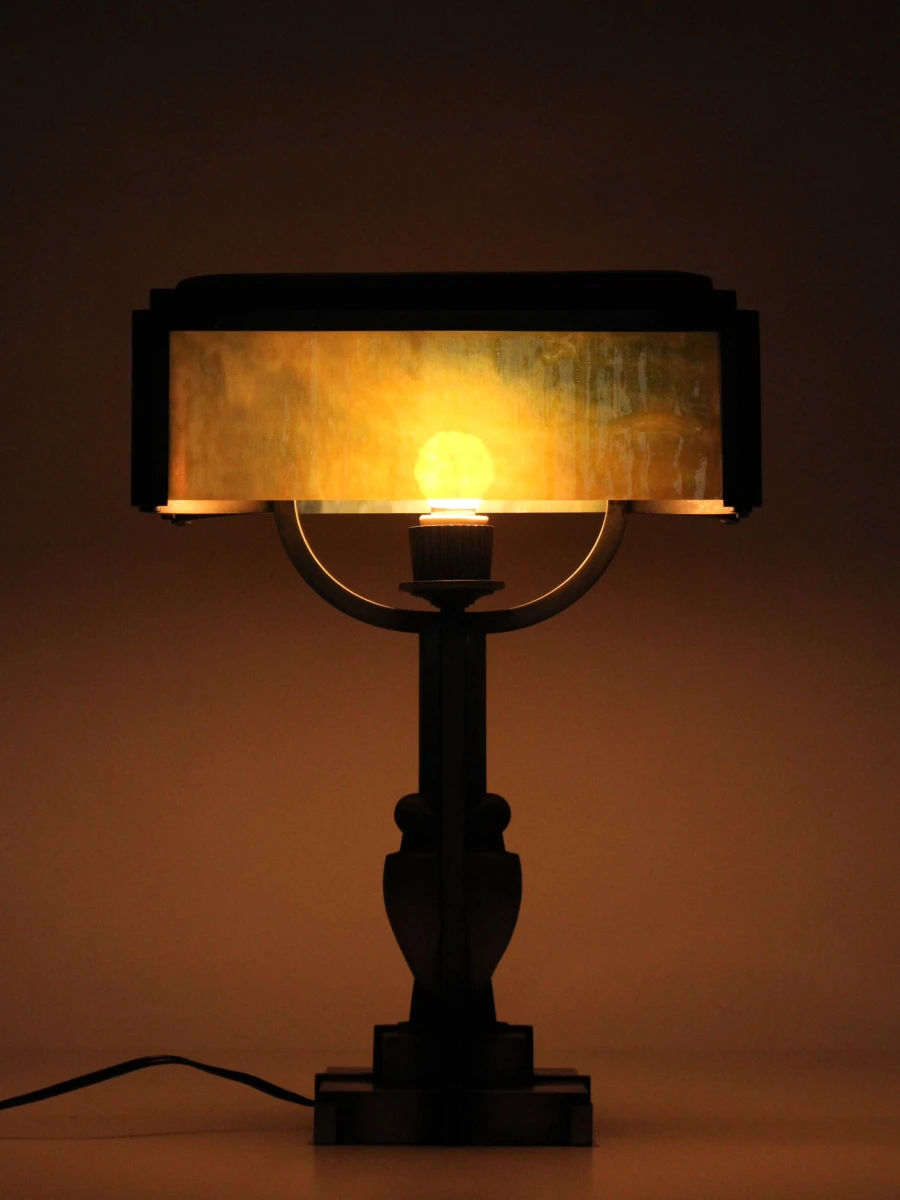 Art-deco tafellamp met groen gemarmerd glas - foto 13