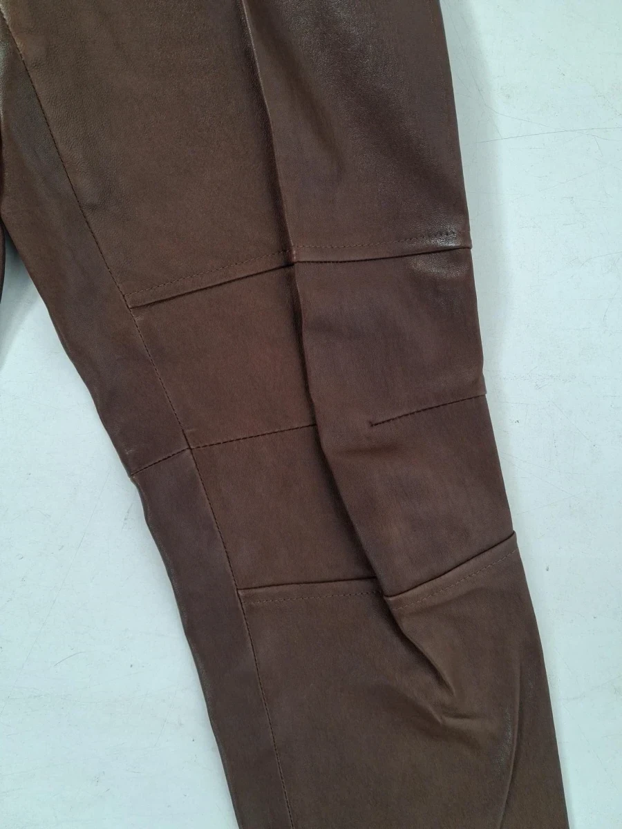 Bruine, slim-fit leren broek van Brunello Cucinelli - foto 4