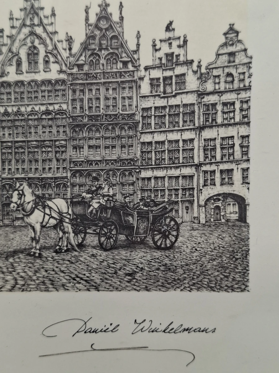 Gelimiteerde & Gesigneerde Prent "Grote markt van Antwerpen" – Daniel Winkelmans (Nr. 171/950) - foto 3