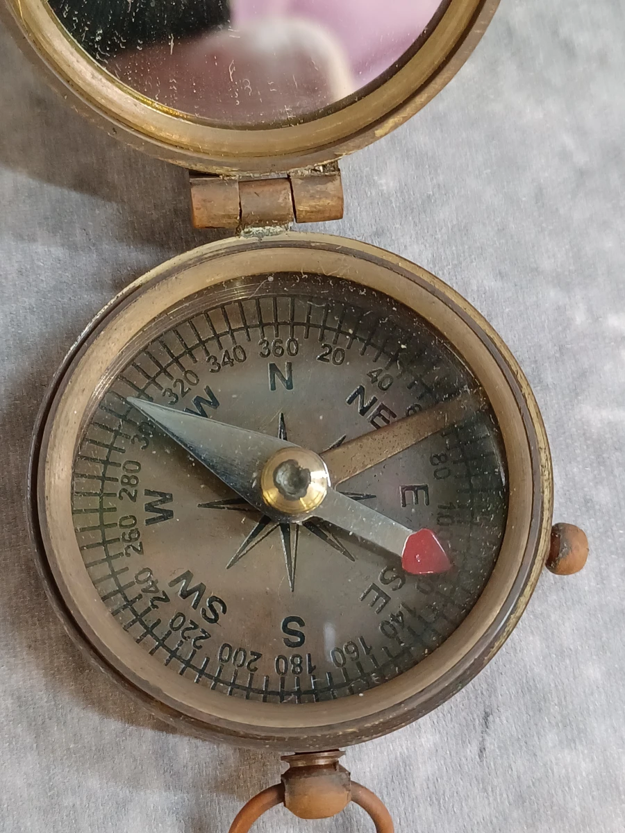 Vintage koperen zakkompas "Ross London" met houten kistje - foto 4
