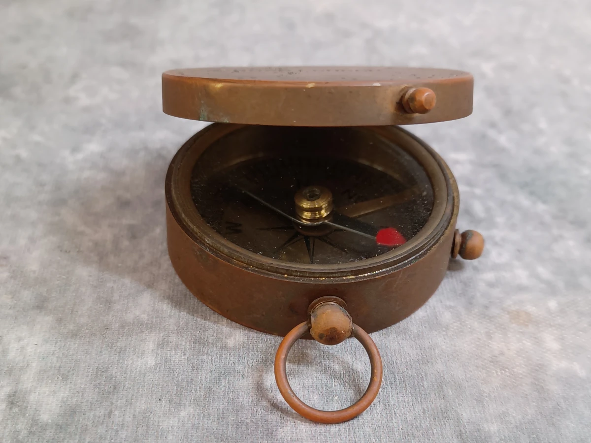 Vintage koperen zakkompas "Ross London" met houten kistje - foto 5