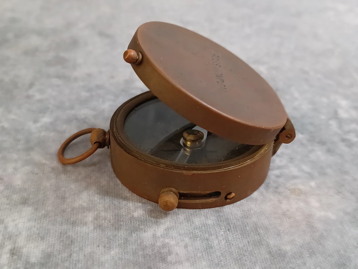 Vintage koperen zakkompas "Ross London" met houten kistje - foto 6