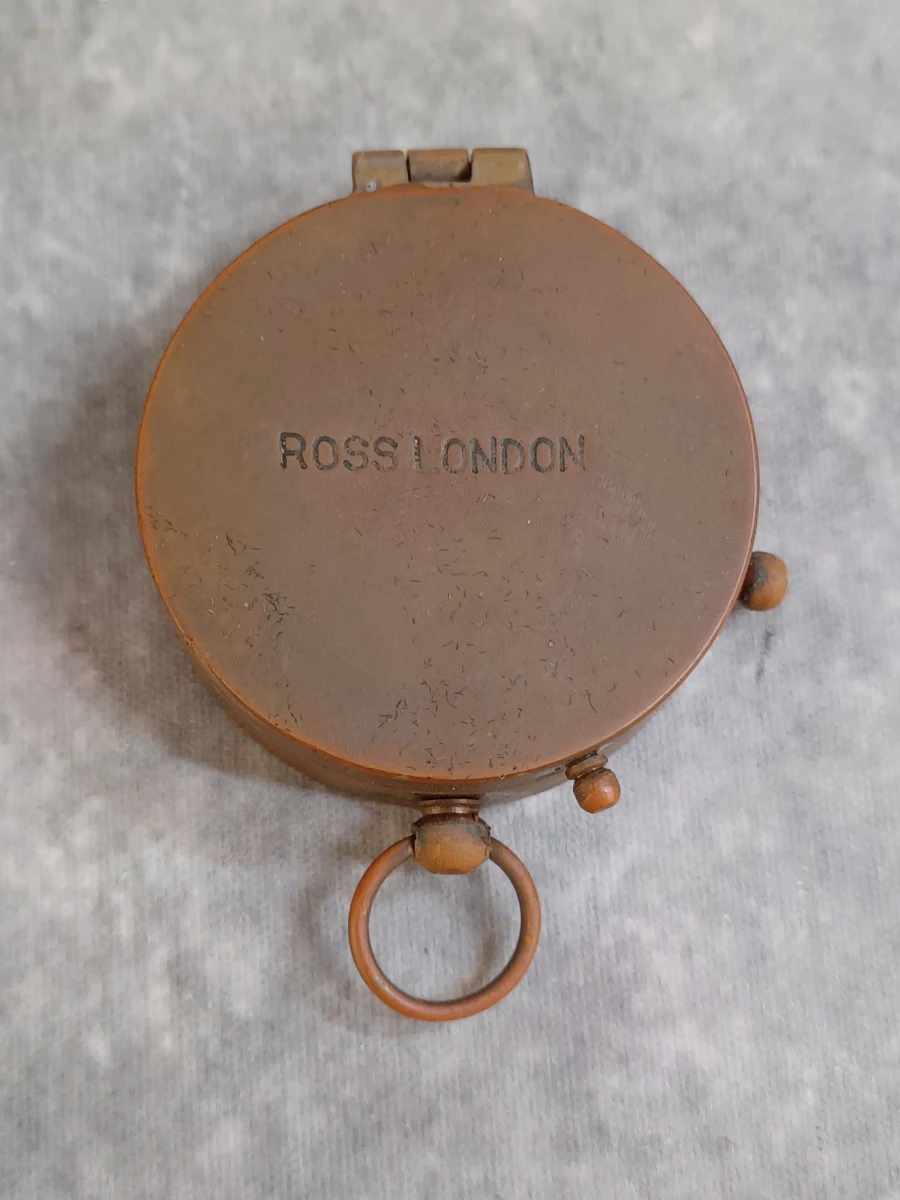 Vintage koperen zakkompas "Ross London" met houten kistje - foto 2