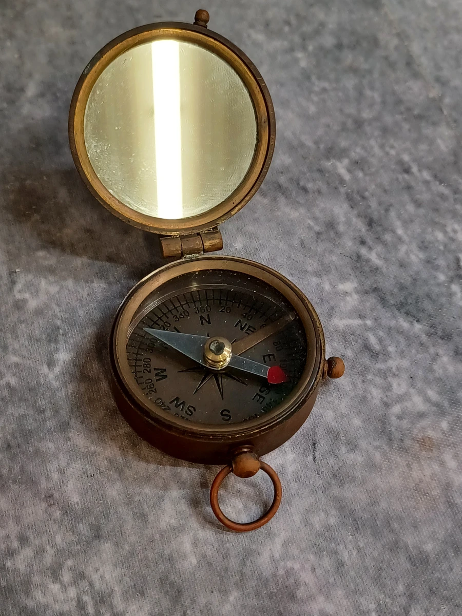 Vintage koperen zakkompas "Ross London" met houten kistje - foto 3