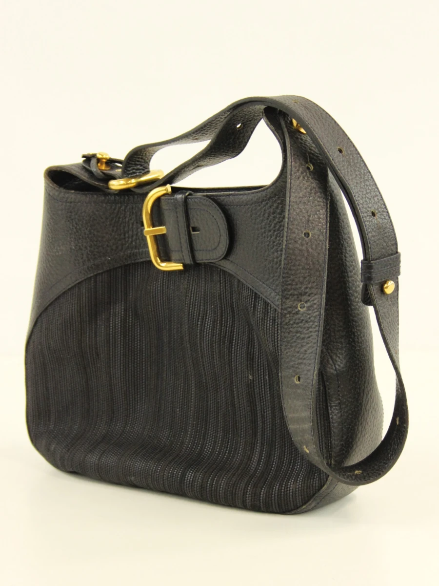Vintage Delvaux ‘Chardonnay Bigaré’ - donkerblauw leder & toile de cuir - crossbody - foto 2