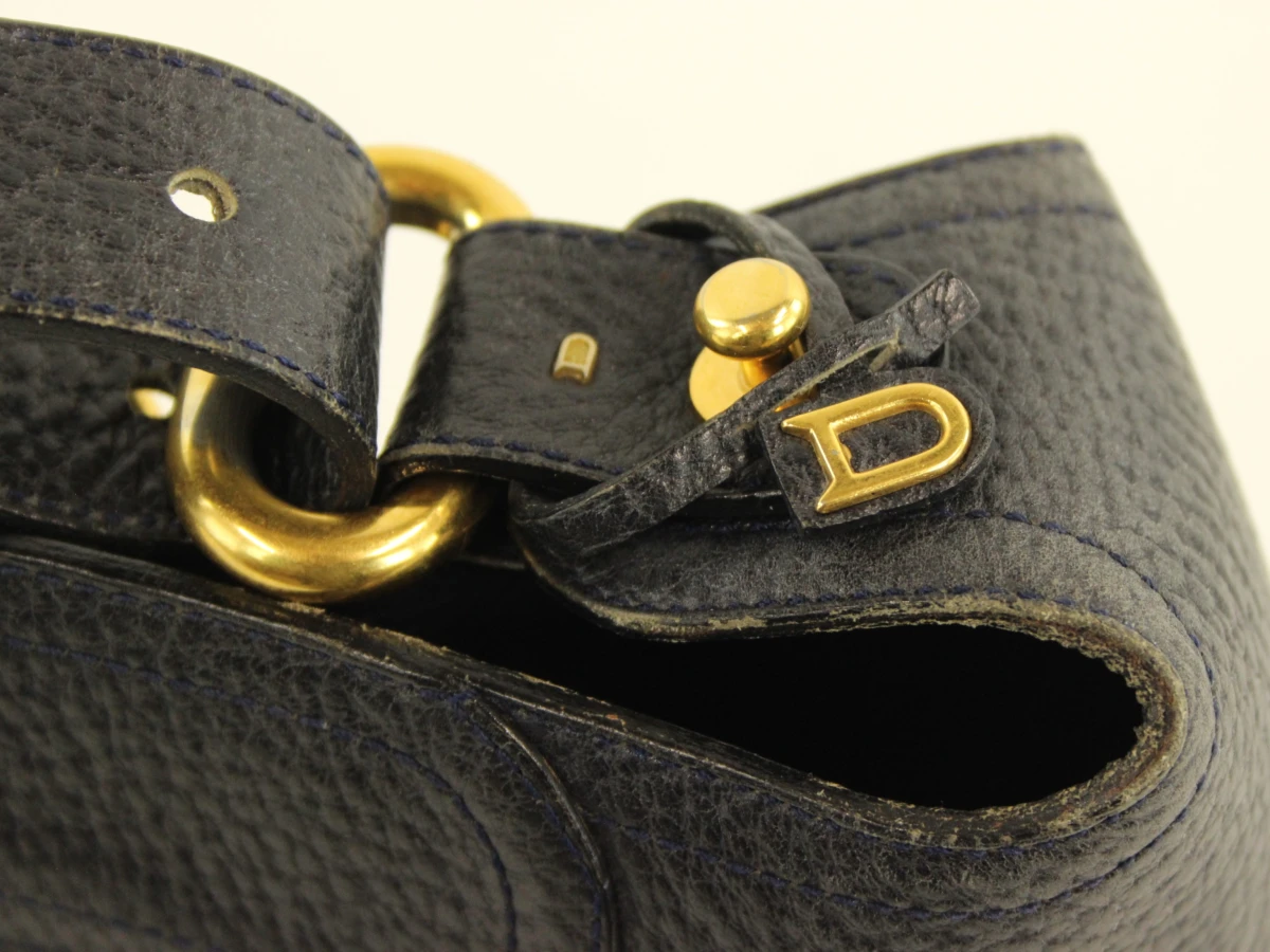Vintage Delvaux ‘Chardonnay Bigaré’ - donkerblauw leder & toile de cuir - crossbody - foto 4
