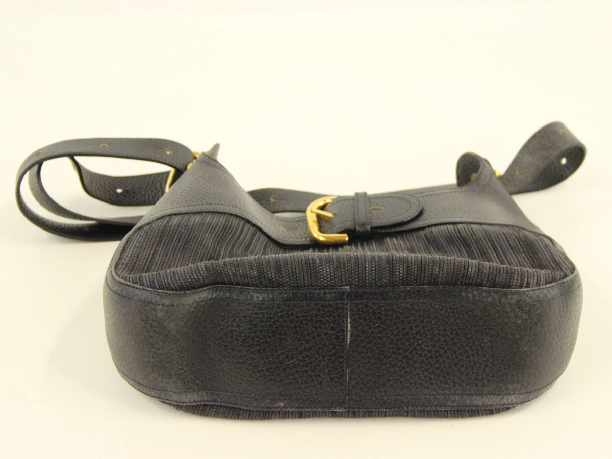 Vintage Delvaux ‘Chardonnay Bigaré’ - donkerblauw leder & toile de cuir - crossbody - foto 6