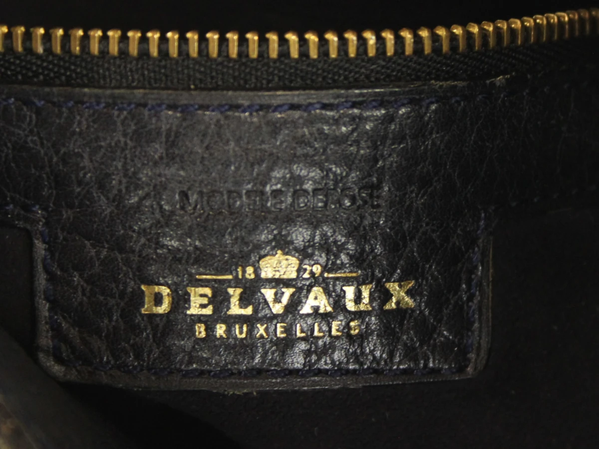 Vintage Delvaux ‘Chardonnay Bigaré’ - donkerblauw leder & toile de cuir - crossbody - foto 8