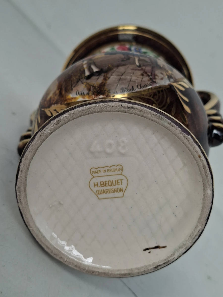 Vintage H. Bequet Quaregnon Belgische Amfora Vaas – Model 408 – "Cries of London" & Goudaccenten - foto 3