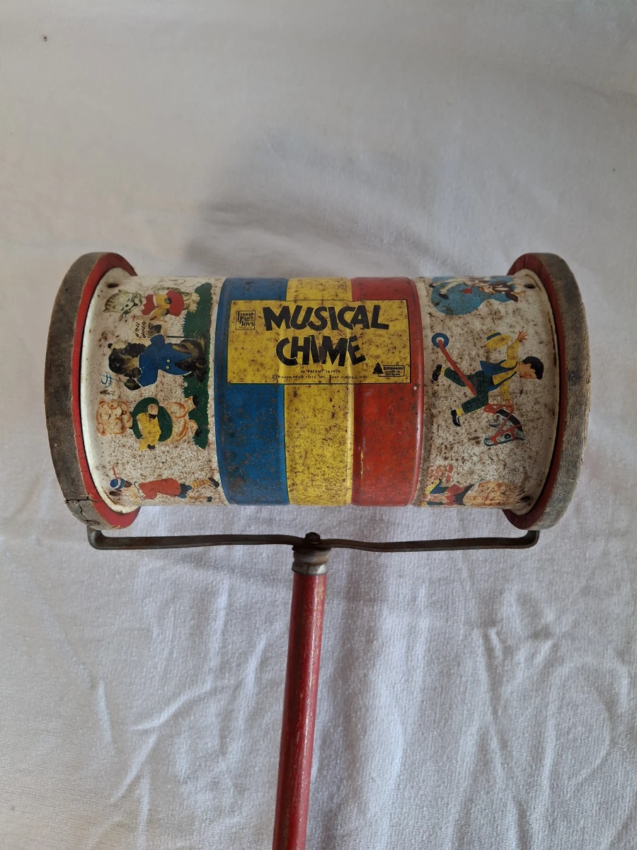 Vintage houten muziekwals speelgoed - foto 2