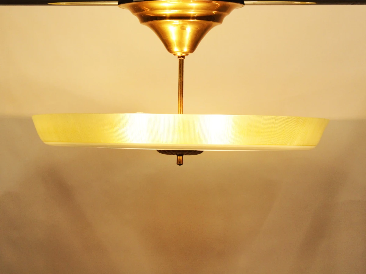 Indrukwekkende vintage mid-century plafondlamp met groot structuurglas (55,5 cm) - ca. 1950 - foto 5