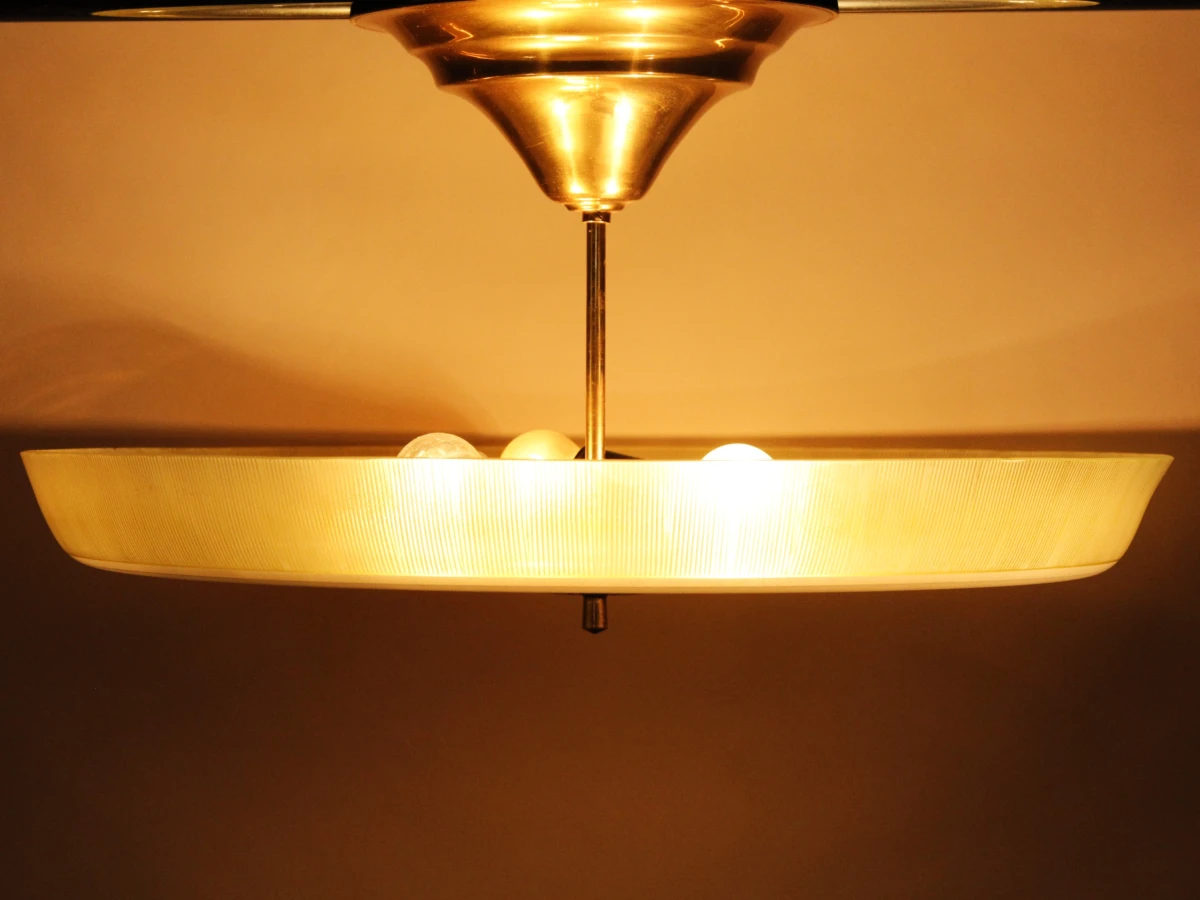 Indrukwekkende vintage mid-century plafondlamp met groot structuurglas (55,5 cm) - ca. 1950 - foto 6
