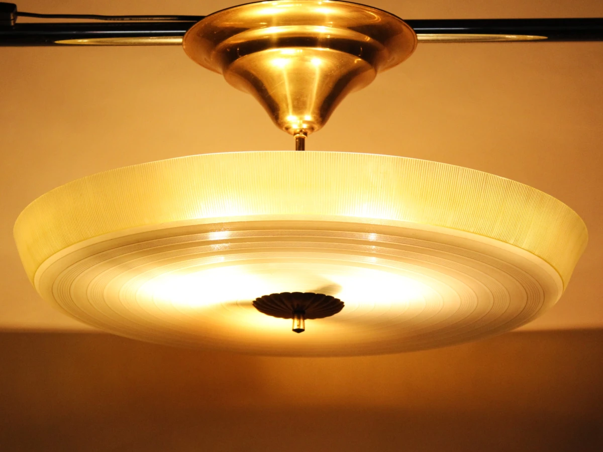 Indrukwekkende vintage mid-century plafondlamp met groot structuurglas (55,5 cm) - ca. 1950 - foto 7