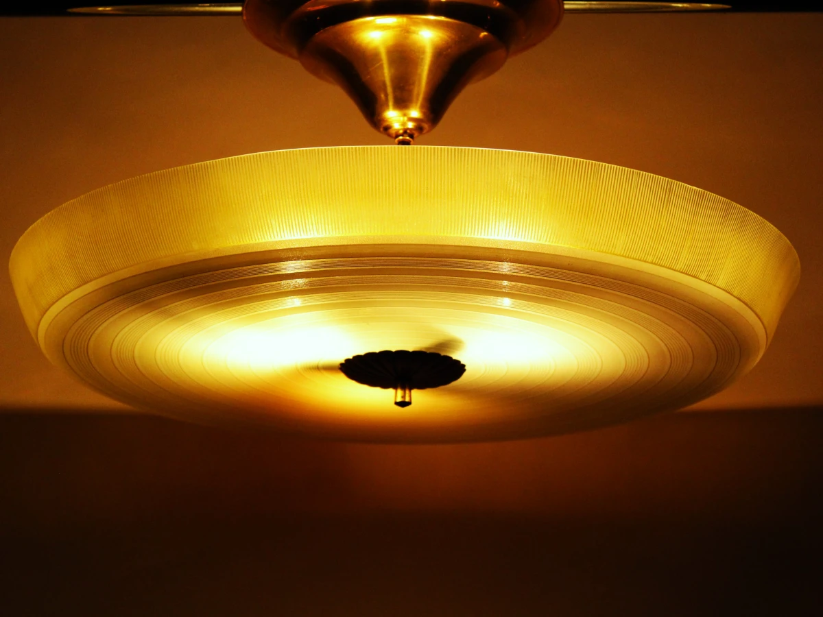 Indrukwekkende vintage mid-century plafondlamp met groot structuurglas (55,5 cm) - ca. 1950 - foto 8