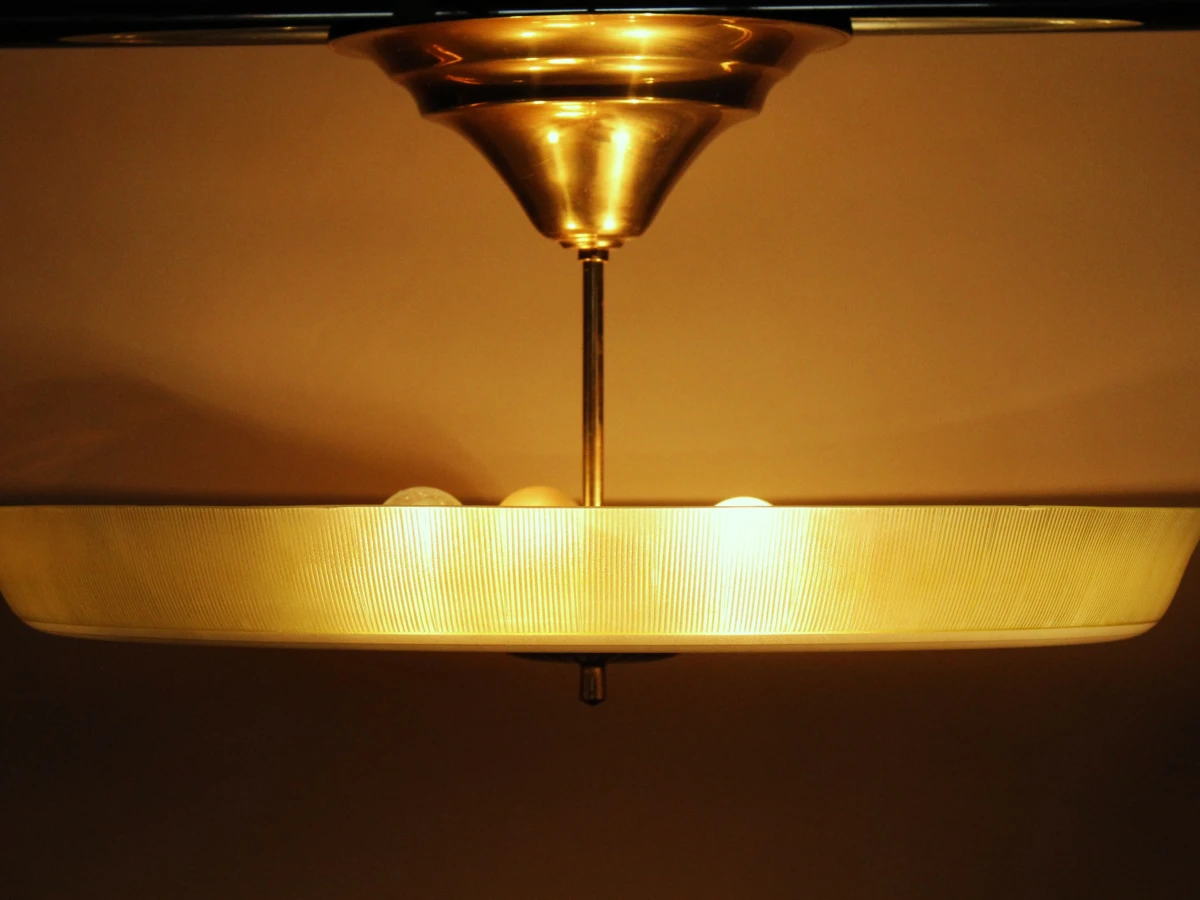 Indrukwekkende vintage mid-century plafondlamp met groot structuurglas (55,5 cm) - ca. 1950 - foto 9