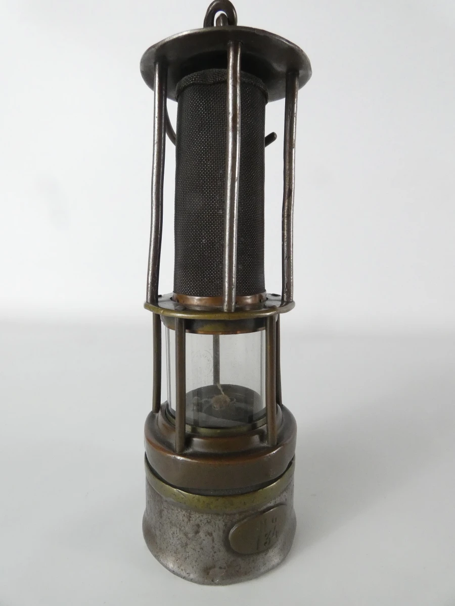 Oude metalen mijnlamp met glazen cilinder - foto 2