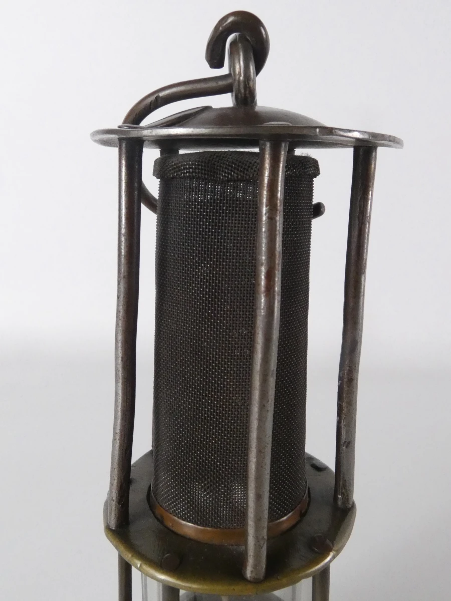 Oude metalen mijnlamp met glazen cilinder - foto 3