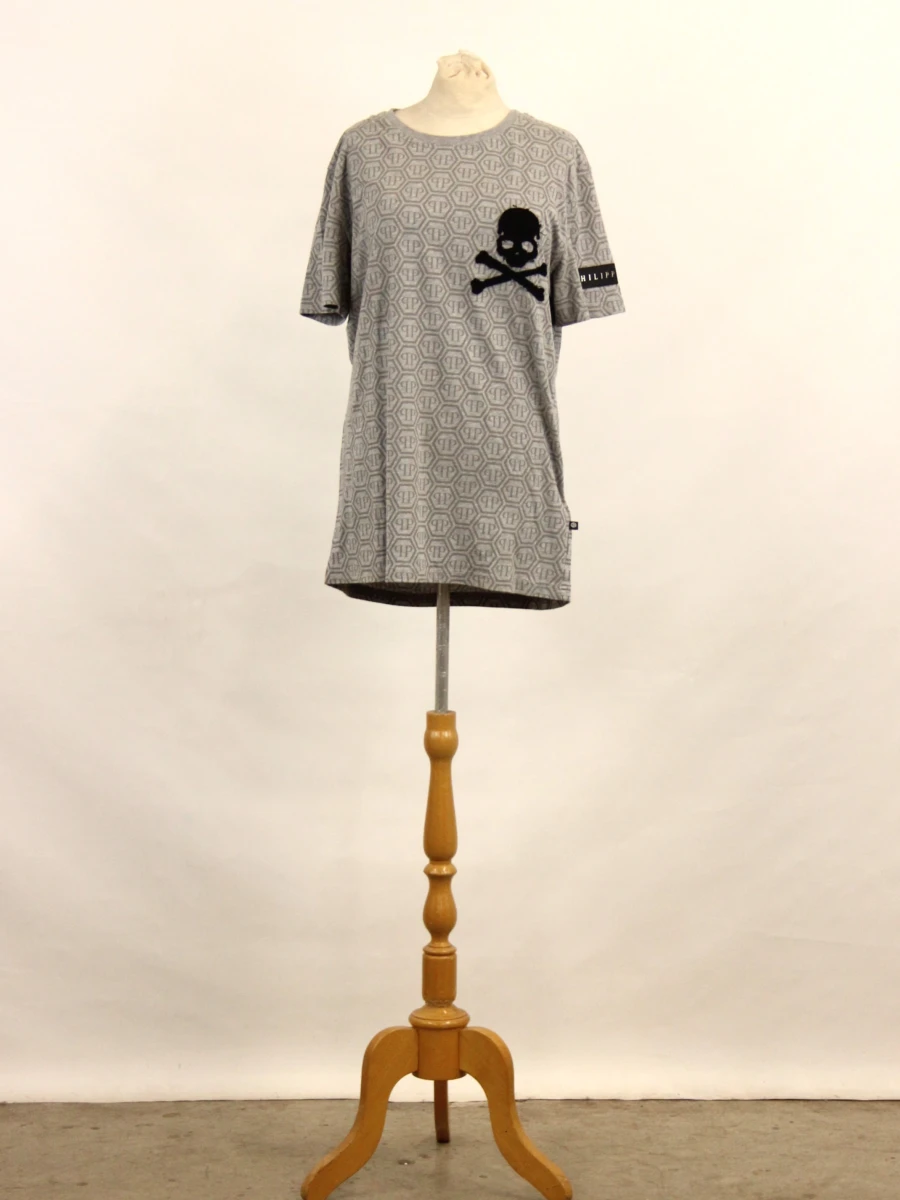 Philipp Plein Homme - grijs monogram T-shirt met skull & strass - foto 2