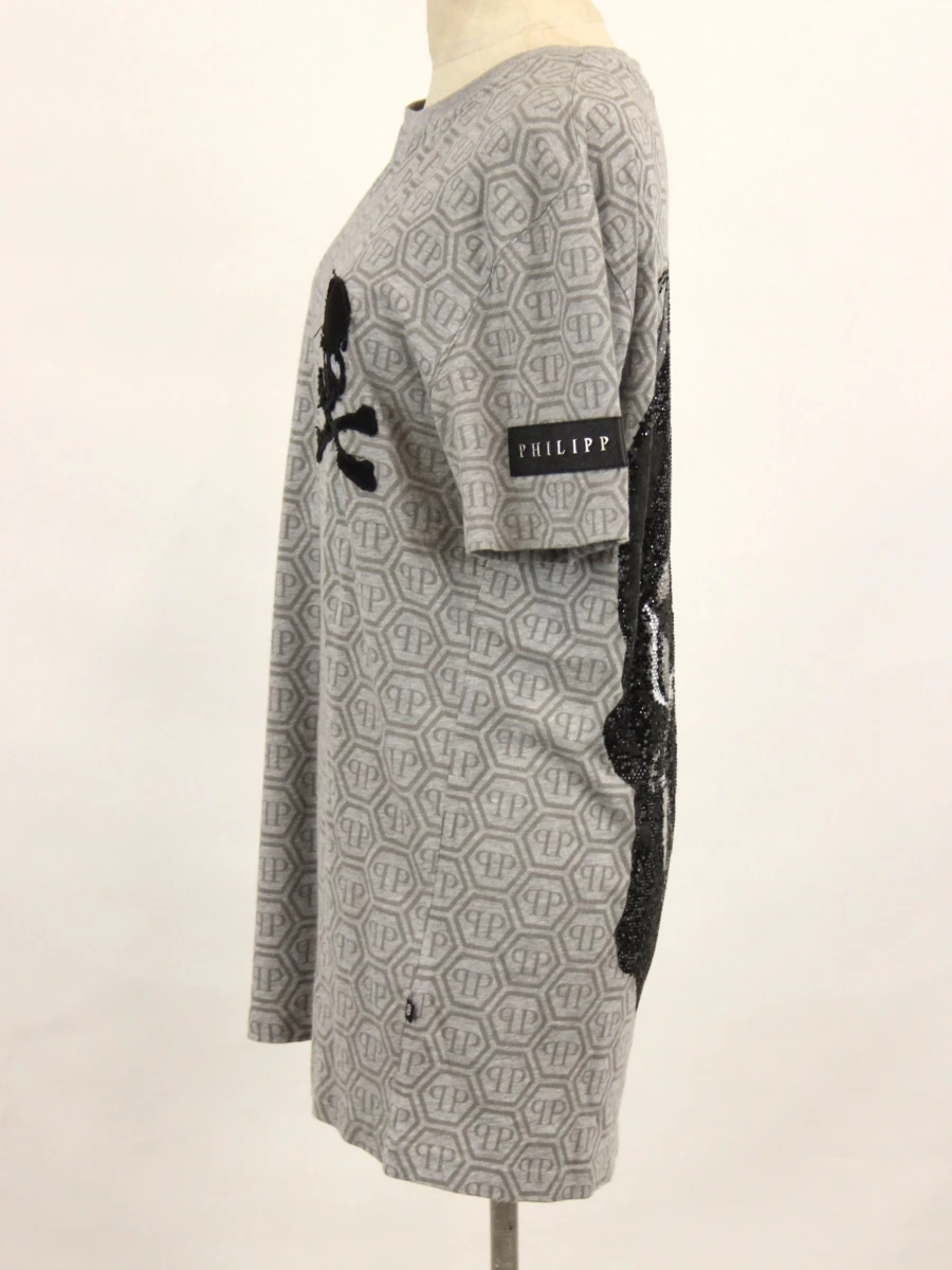 Philipp Plein Homme - grijs monogram T-shirt met skull & strass - foto 7