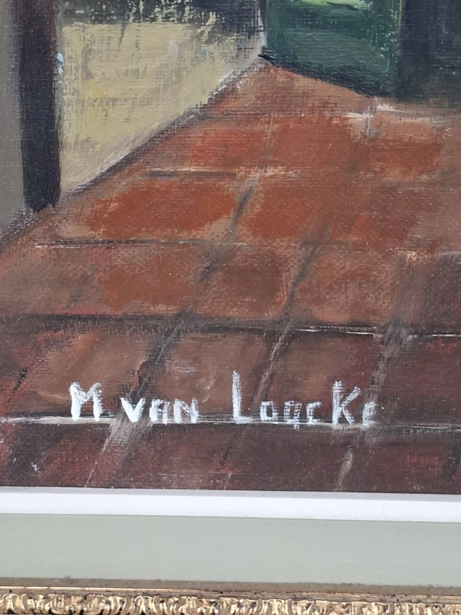 M. van Loočke – Prachtig Nostalgisch Interieur / Keukenscène – Olieverf op Doek – Inclusief Prachtige Goudkleurige Baroklijst - foto 2