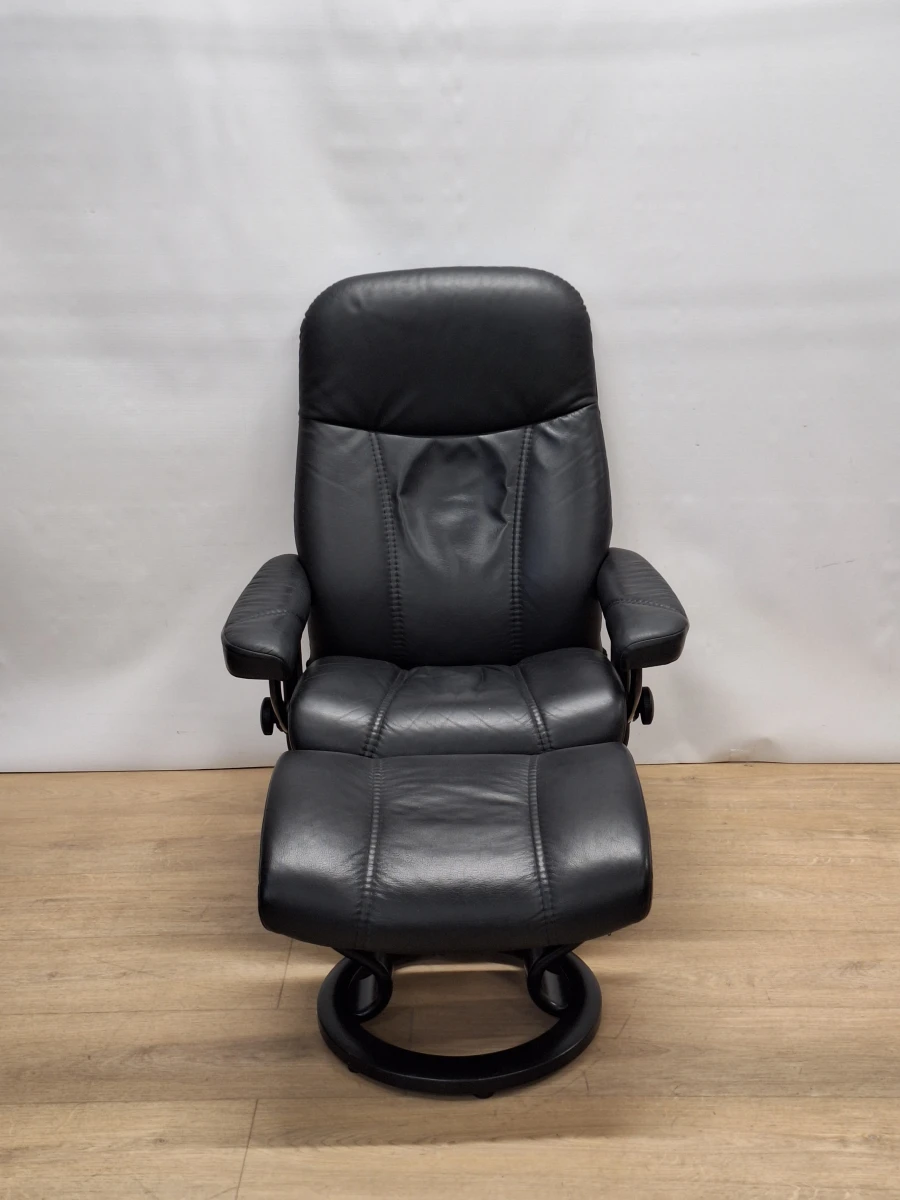 Stressless relaxzetel in zwart leder met bijpassend voetbankje - foto 1