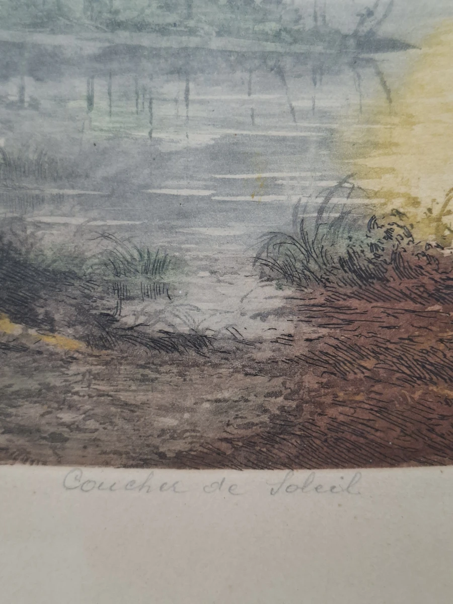 J. Labrador – Originele Kleurenets & Aquatint "Coucher de Soleil" – Handgesigneerd & Epreuve d'Artiste - foto 3