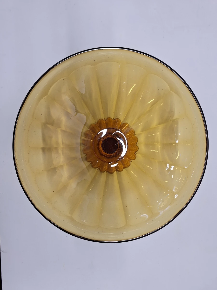 Art-Deco fruitschaal op voet in amberkleurig persglas - foto 3