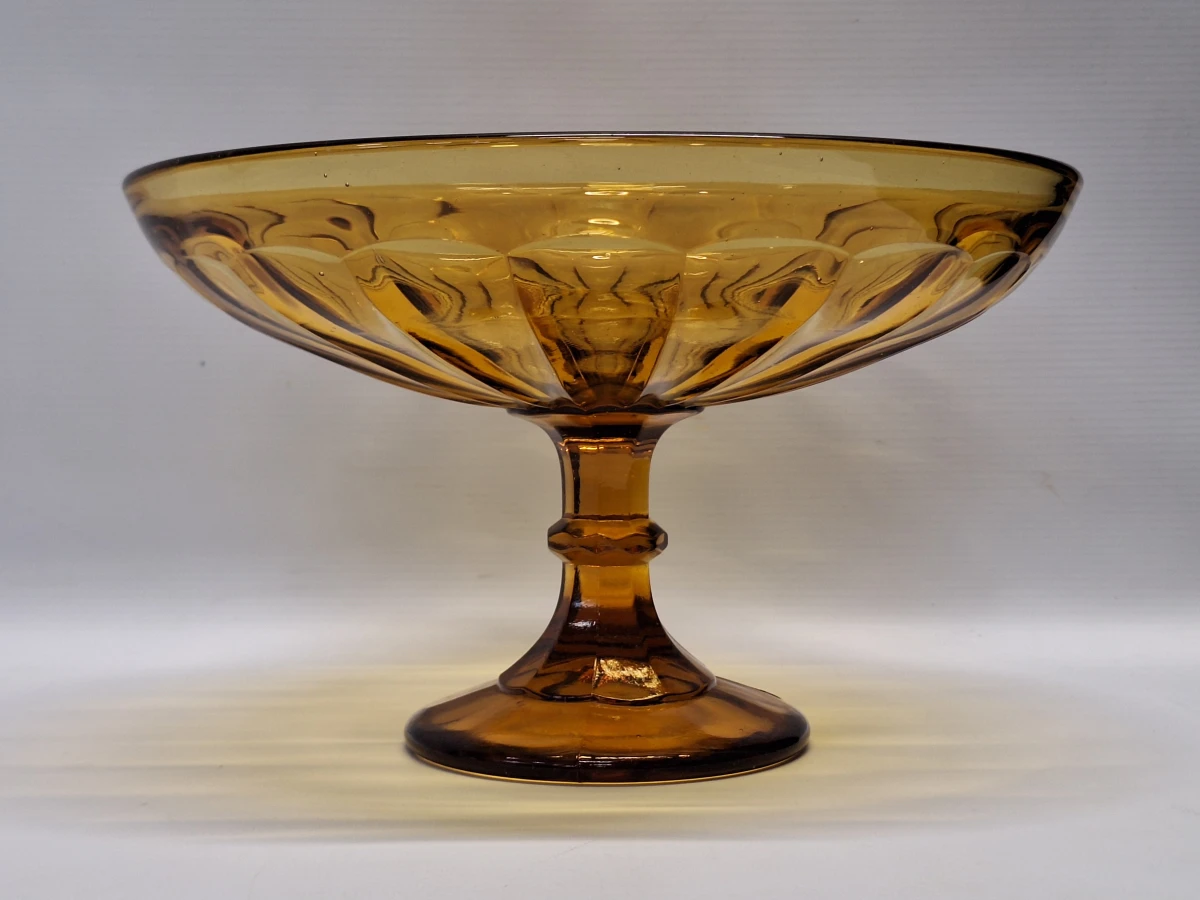 Art-Deco fruitschaal op voet in amberkleurig persglas - foto 2