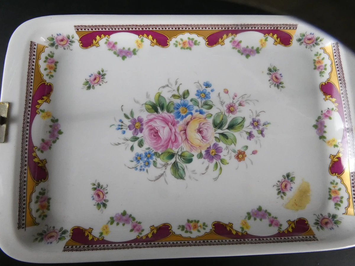 Luxe Mid-Century Driedelige Limoges Porseleinen Serveerset met Messing Monturen - foto 3