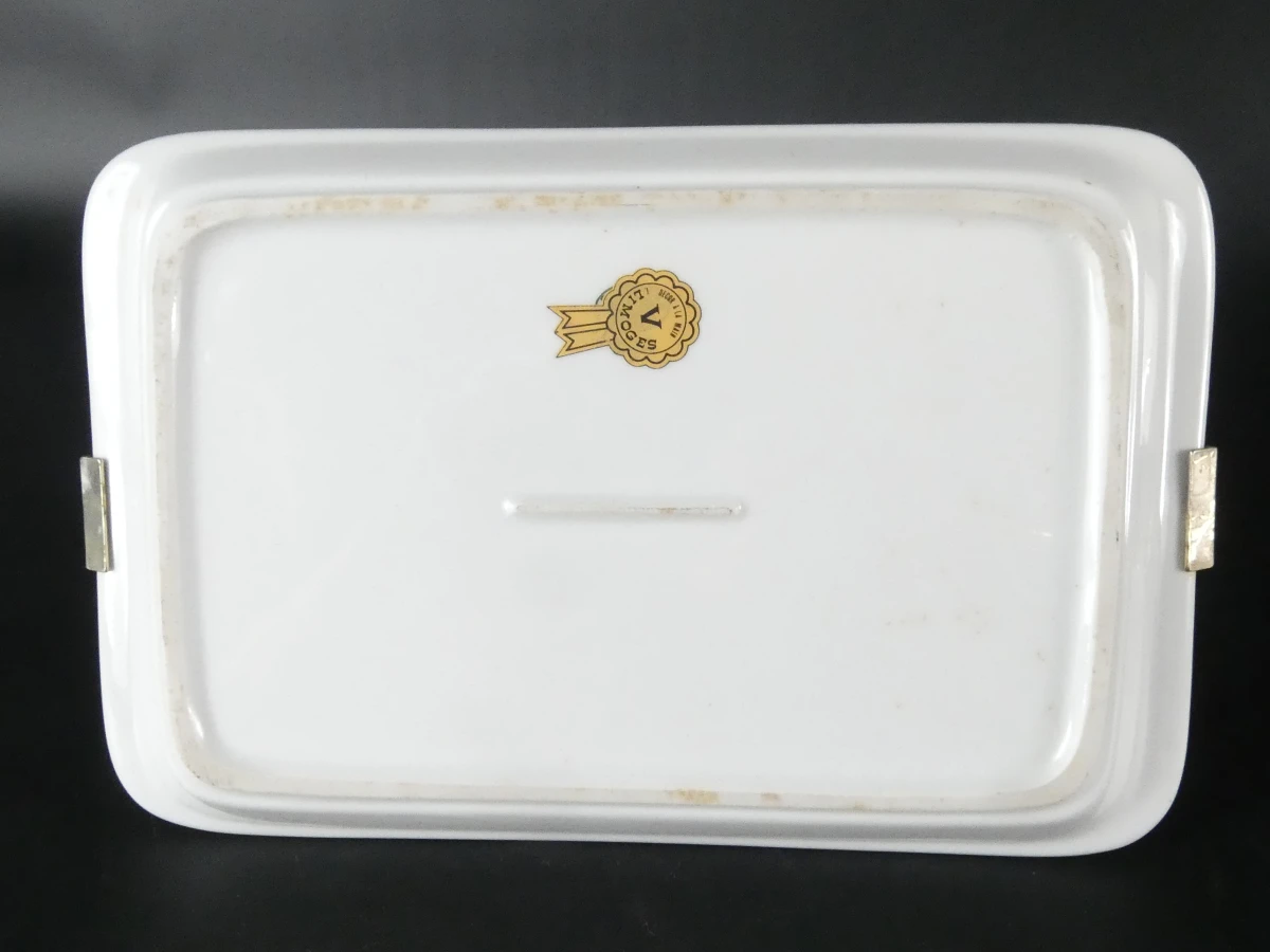 Luxe Mid-Century Driedelige Limoges Porseleinen Serveerset met Messing Monturen - foto 5